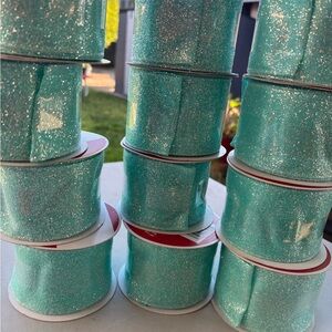 Sparkling Teal Glitter Ribbon Spool for Party Decor 12 spools wired ribbon